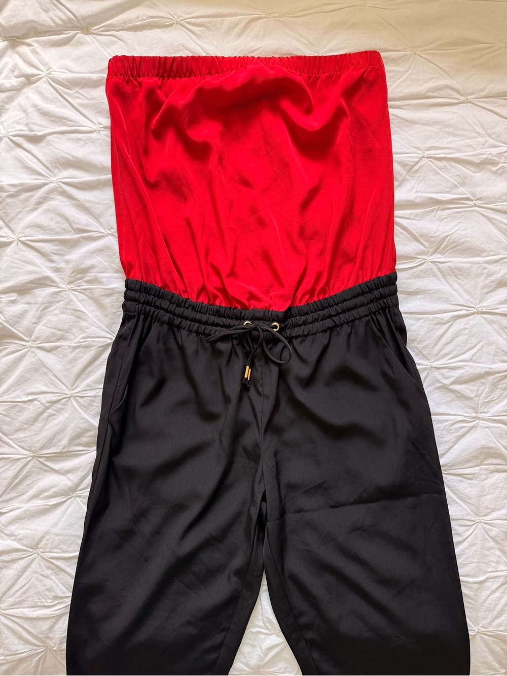 Express Red & Black Strapless Jumpsuit